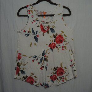 4/$25 Feiersi Dressy Tank Top White with Red Rose Print Size Medium